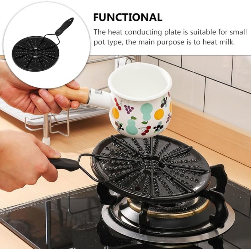 PRETYZOOM Enamel Heat Conduction Plate with Handle for Gas and Electric Stoves Nonstick Heat Diffuser for Even Cooking and Burn Prevention Ideal for Milk and Porridge Heating - Image 3